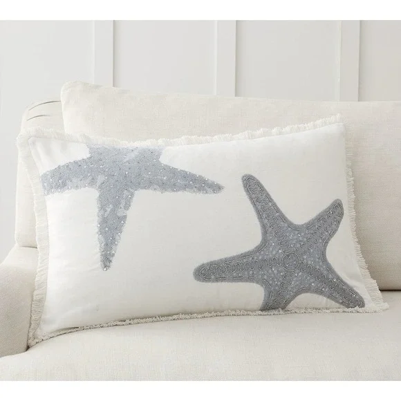 Pottery Barn Double Starfish Embroidered Lumbar Pillow Cover