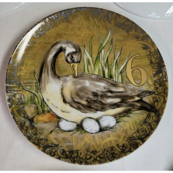 Pottery Barn 12 Days Of Christmas Dessert Plate, 6 Geese Laying,‎ 6th Day
