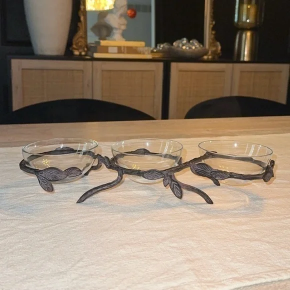 NEW Pottery‎ Barn Metal Branch Condiment Snack Bowls Server Set