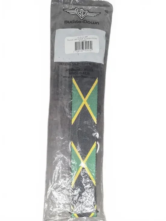Buckle-Down Jamaican Flag Dog Collar Black Green Yellow 16-23 inches