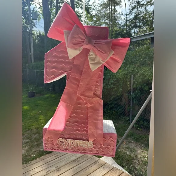Pink and White Number One coquette piñata