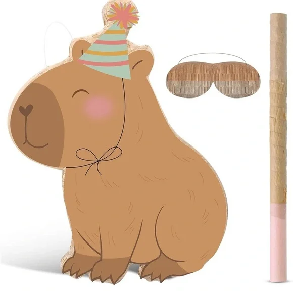 Capybara Piñata Party Set – Includes Stick, Blindfold & Confetti – New