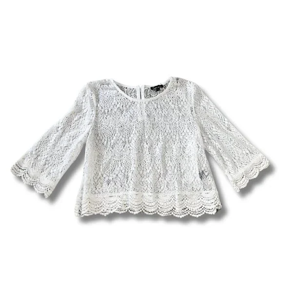 Haute Monde White 3/4 Bell Sleeve Women's Lace Blouse Large