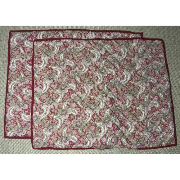 Pottery Barn Georgia Shams Set Red Quilted‎ Paisley Floral Standard