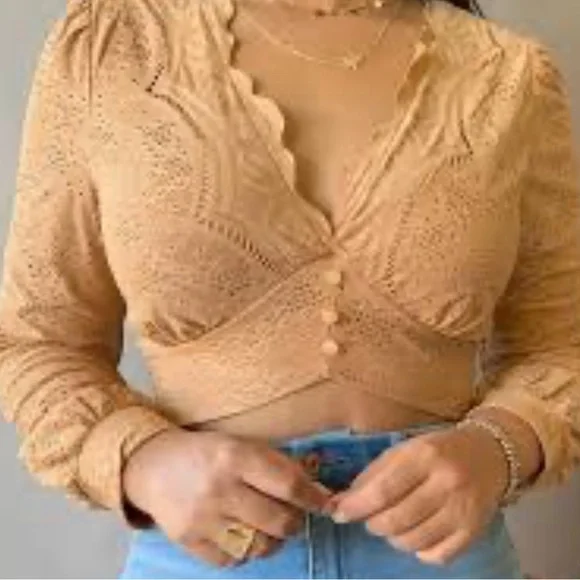 Urban Romantics Women's Tan Eyelet Wrap Top