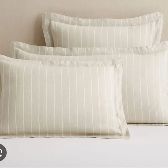 Pottery Barn Belgian Flax Linen Striped Shams Standard Size NWT. Set Of 2