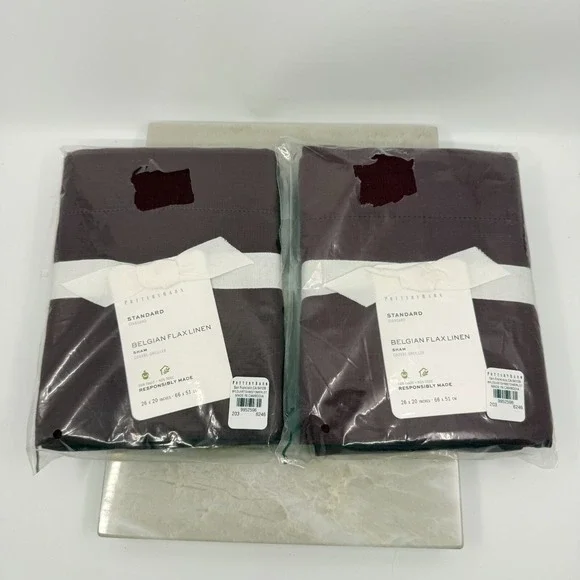 Pottery Barn Merlot Belgian Flax Linen Standard Shams Set Of 2 Luxury NEW