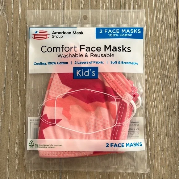 2 kids face masks 100% cotton