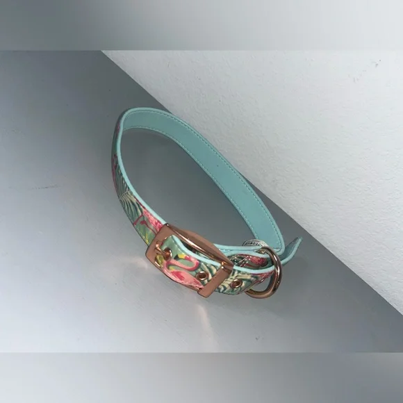Vibrant Life Premium Flamingos Rose Gold Metal Accents Summer Adjust Dog Collar
