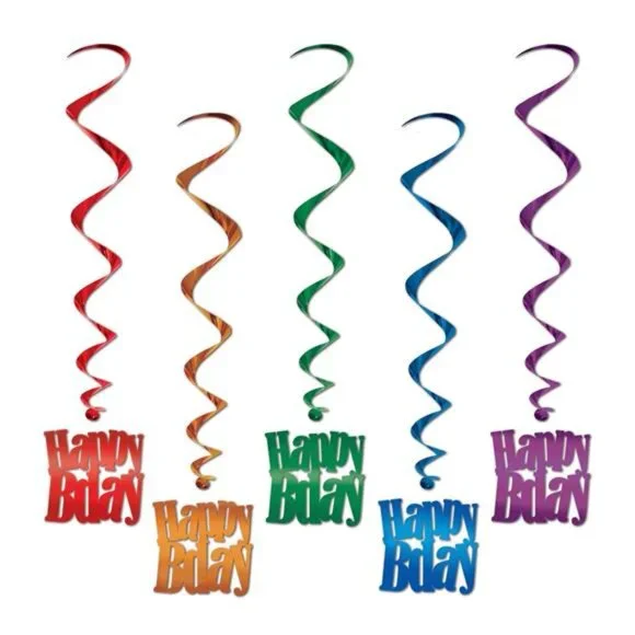 Happy Birthday Whirls Hanging Swirl Decorations Metallic Foil Party Decor Set