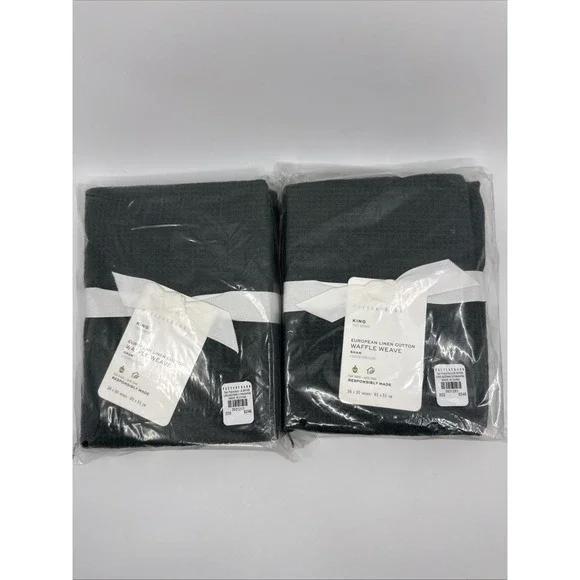 Pottery Barn Pine King European Linen Cotton Waffle Weave Set Of 2 Shams New