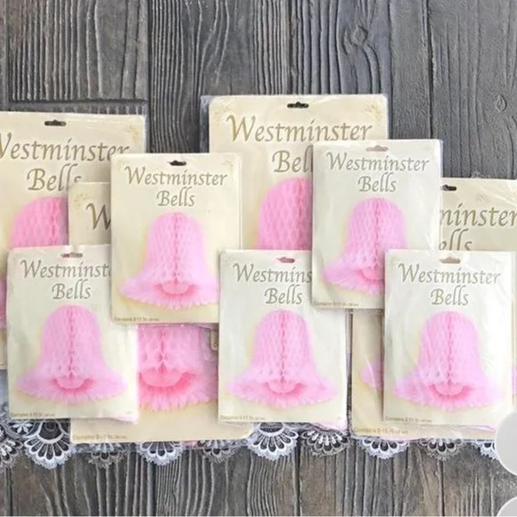 Vintage Tissue Wedding Bells Beistle Honeycomb Pink NWT