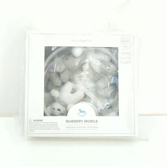 POTTERY BARN Baby Nursery Mobile Knit Animals Brahms Lullaby Elephant Bear NEW