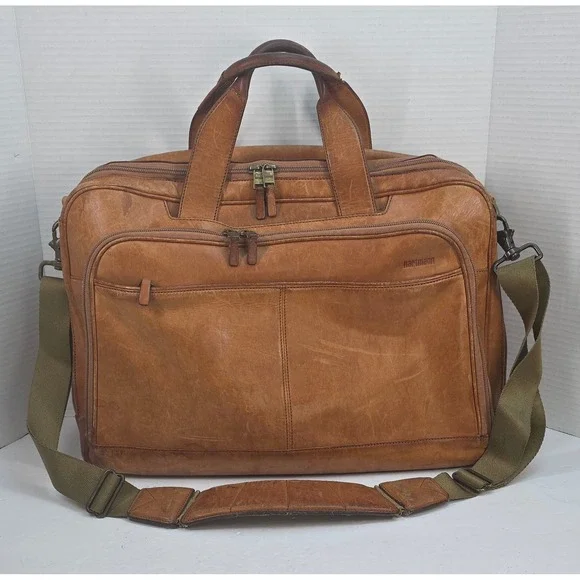 Hartmann Tan Leather Briefcase Messenger Bag Laptop Portfolio Vintage Brown‎