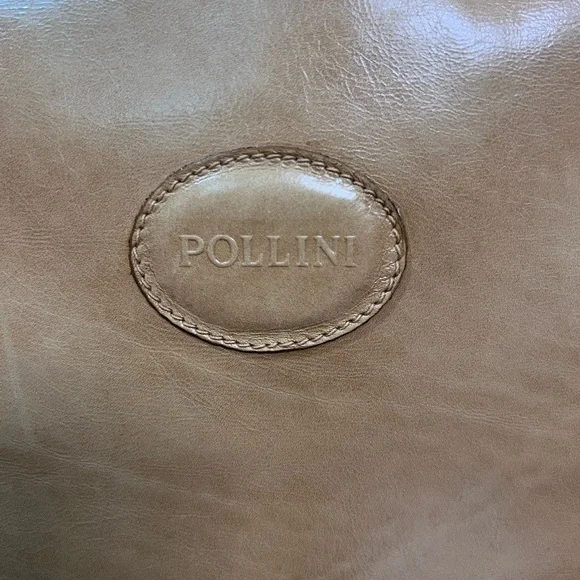 Pollini Italian Leather Work Laptop Bag - Vintage Tan Satchel