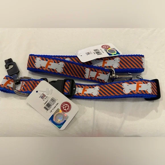 University Of Florida Gators XL Dog Collar & Leash Combo Made in U.S.A 6 Ft. NEW