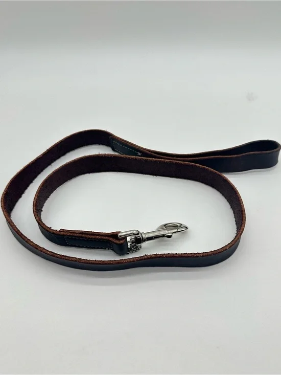 Circle T Brown Leather Dog Leash with Silver Tone Hardware