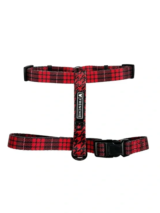 Frenchie Bulldog Red Tartan Plaid Dog Strap Harness OS