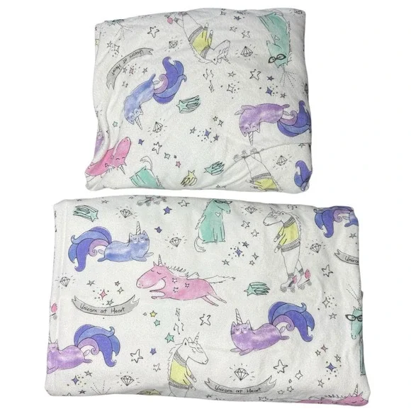 Pottery Barn FLANNEL Sheet‎ Set TWIN XL Unique Unicorn Organic Pony Cat Kitty