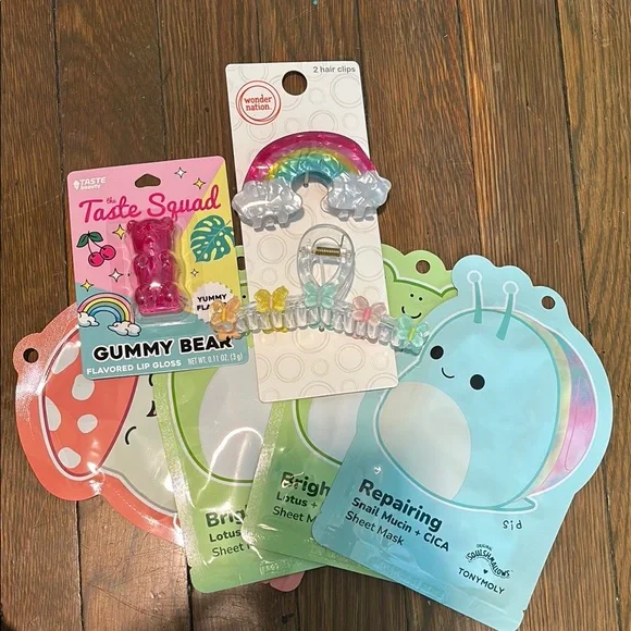 Rainbow Hair Clips and Skincare Set