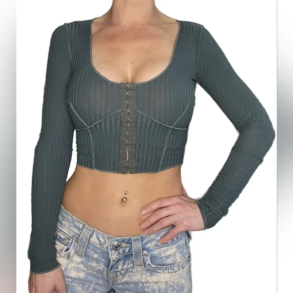 Windsor Drawn In Ribbed Knit Top Green Size XS