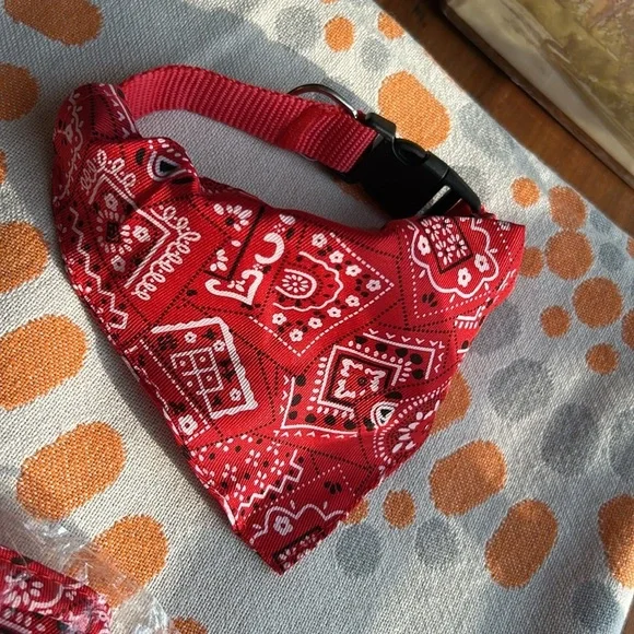 Red Bandana Red Dog Collar Adjustable Custom Made for Dog Leashes.