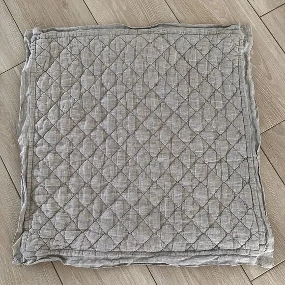 Pottery Barn Gray Belgian Flax Linen Diamond Quilted European Pillow Sham Euro
