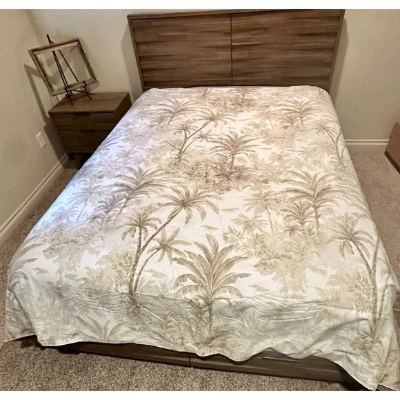 Pottery Barn Palm Toile Full/Queen Duvet Cover Neutral Tropical Organic Cotton
