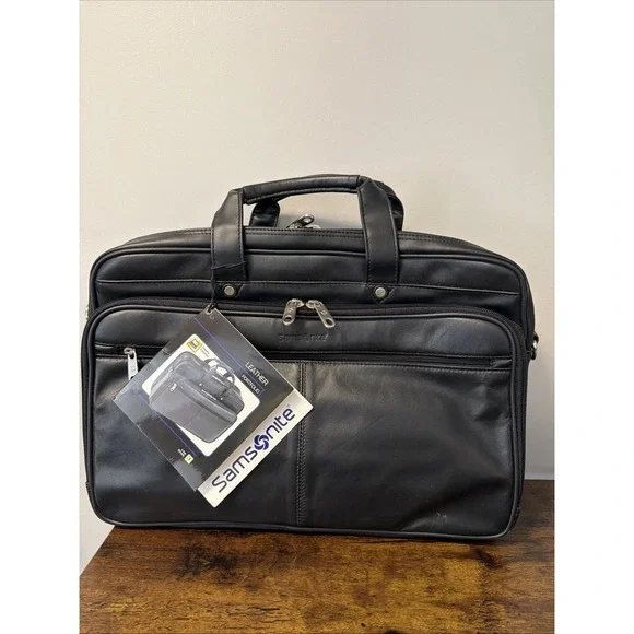 NEW Samsonite BLACK Nappa Leather Portfolio Briefcase 921455 NOS NWT