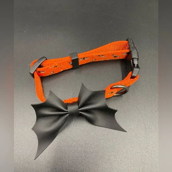 Dog size small/medium orange bat bowtie pet collar