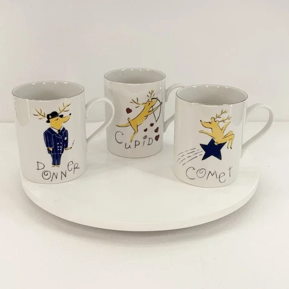 Pottery Barn Reindeer Mugs Christmas - Comet, Cupid‎ & Donner Coffee Tea Cup