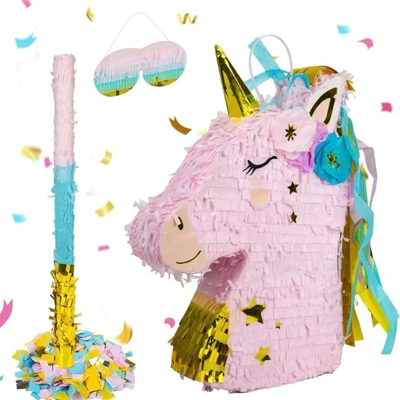 Unicorn Piñata Set with Pink and Gold Accents‎