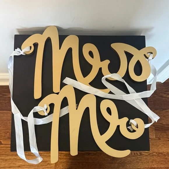 Gold Mr & Mrs Wedding Chair Signs Bride Groom Reception Decor Photo