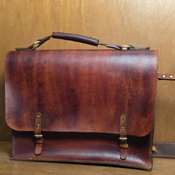 VINTAGE ENGLISH THICK LEATHER BRIEFCASE ATTACH PORTFOLIO LONDON