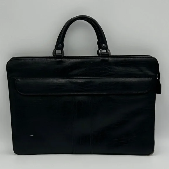 Men's Black Leather Briefcase Softshell Multi Compartment Zipper Professional