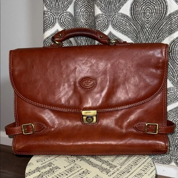Adpel Vintage Distressed Cognac Brown Leather Briefcase