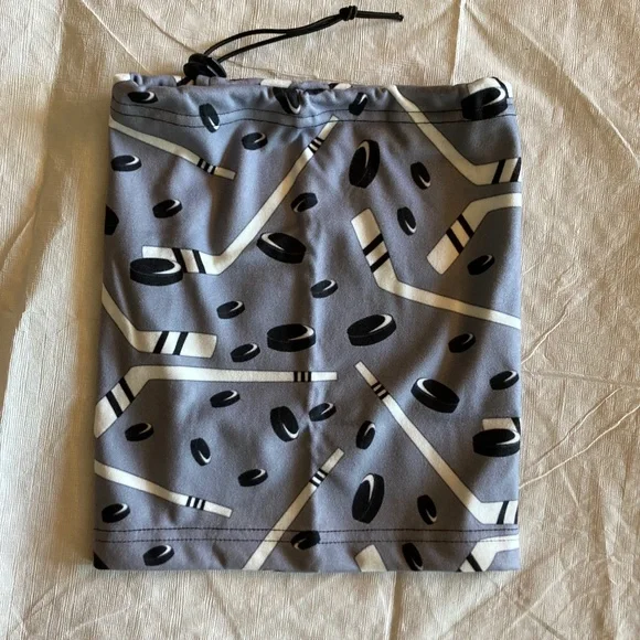 Grey Hockey Themed Gaiter w/Adjustable Strap New