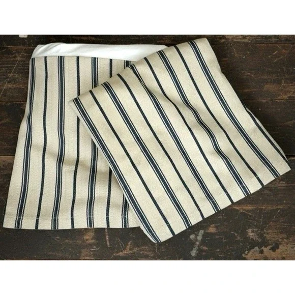 Pottery Barn Navy Blue Tan Stripe Cotton Twin Bedskirt Set 16