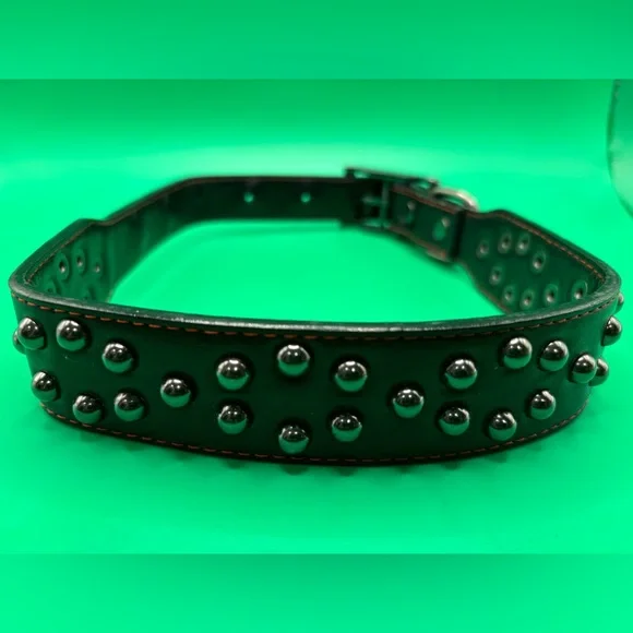 Studded Fashion Dog Collar Black Size Large 24” Adjustable Leather Metal Strong