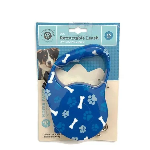 Pitter Patters Dog Retractable Blue Leash 15ft.