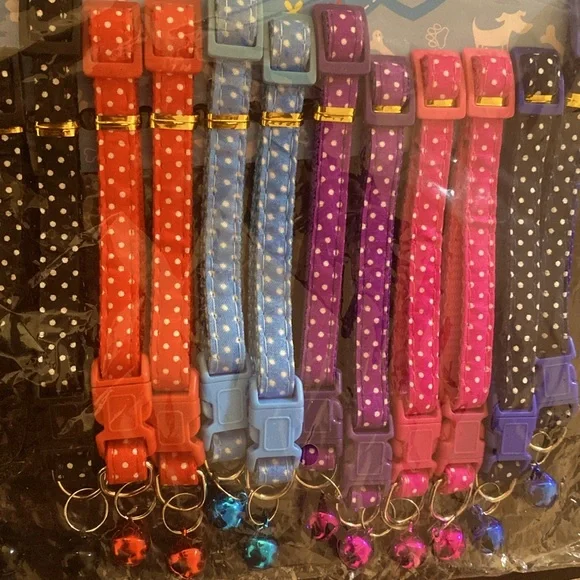 NEW Lot of 2x Polka-Dot Adjustable Pet Collars w/ Bell - Multiple Colors Avail!