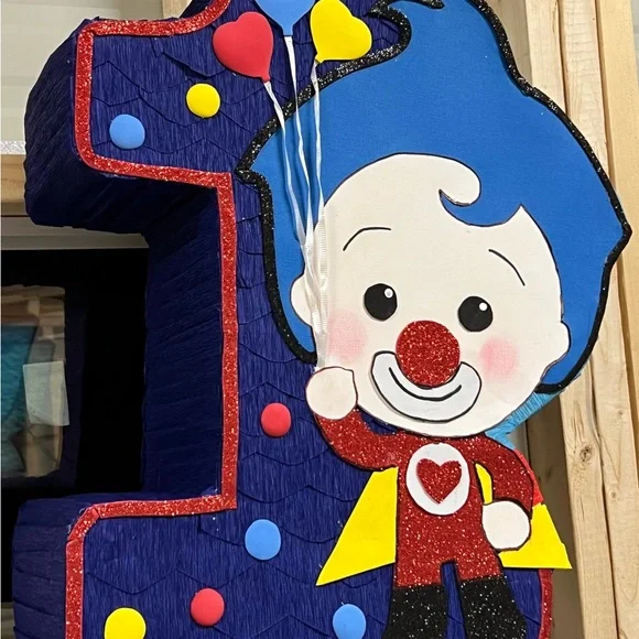 Blue and Red plim plim piñata Number 1 Party Decoration