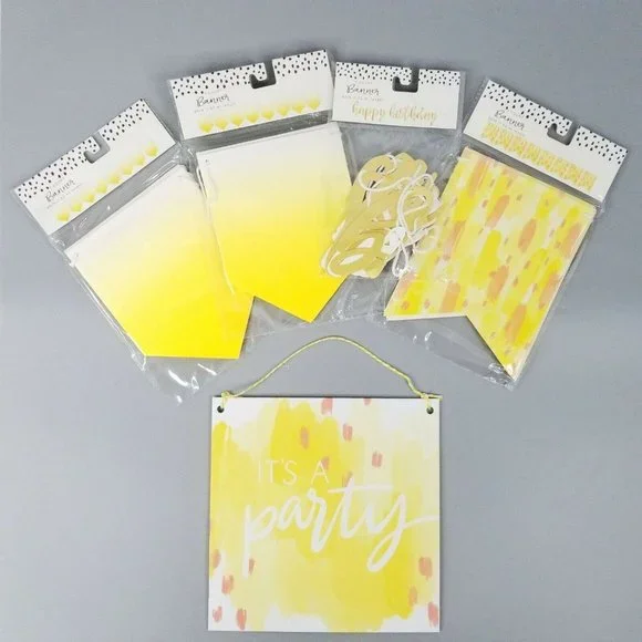Party Decorations Bundle Happy Birthday Banners Door Hanger Yellow Lot of 5 NEW