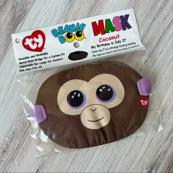 Ty Beanie Boo Mask - Coconut Monkey Washable Mask - One Size Fits All - New! 🙊
