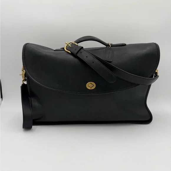 Vintage Coach 2105 Black Leather Messenger Bag | Made in USA | Brass Turnlock