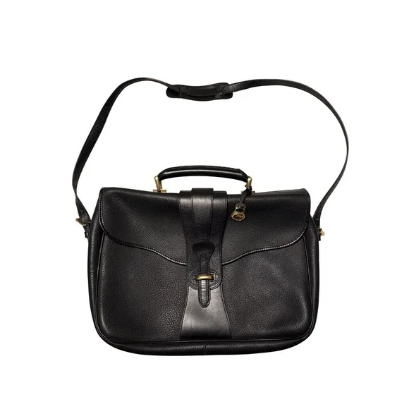 Dooney‎ & Bourke All Weather Leather Briefcase Messenger Bag Black Vintage Brass