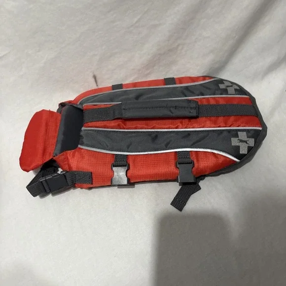 Dog Life Jacket Size Small Orange/Grey Swimming Boating Water Floatation Aid