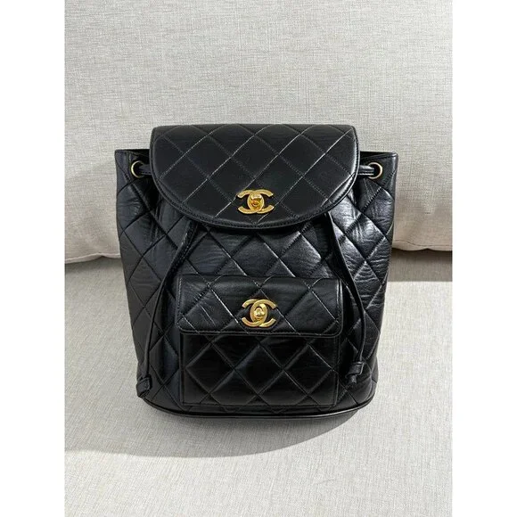 CHANEL Black Lambskin Duma Backpack Medium GHW