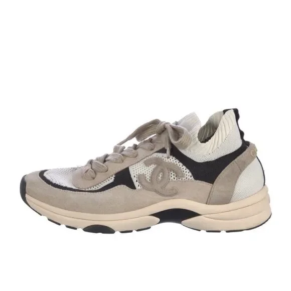 Chanel Two-Tone Athletic Sneakers, black and cream size 9.5 with CC logo