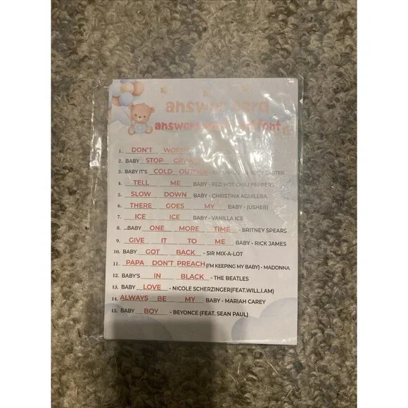 Name That‎ Baby Song Baby Shower Game, Gender Reveal Party Supplies New